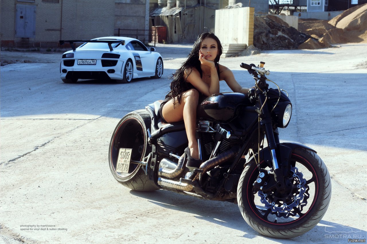Sexy model Brunettes on a motorcycle in Yerevan
