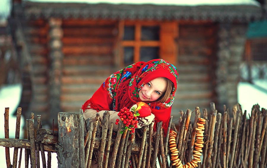 Sexy girl Women in Slavic costumes in Yerevan